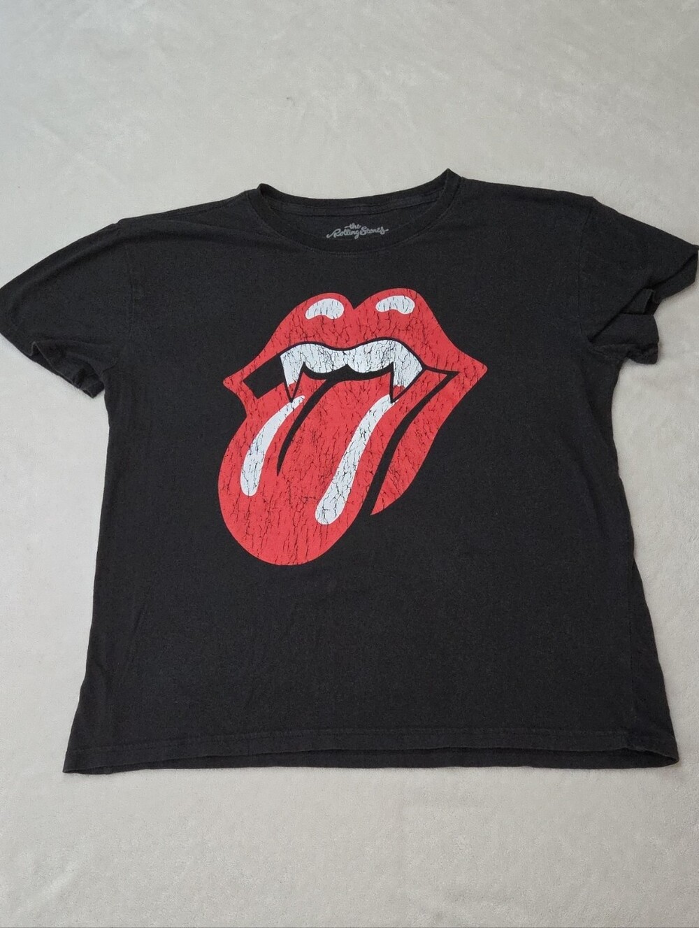 the Rolling Stones Black Tee with Red Tongue Graphic